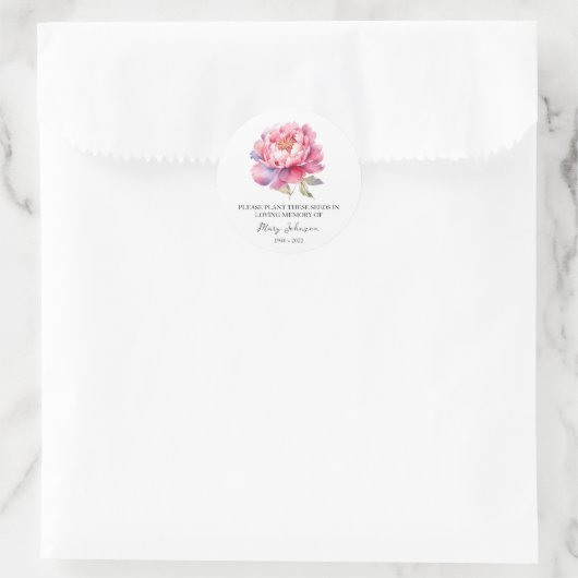 Peony Memorial Funerary Seed Packet Runder Aufkleber (Tasche)
