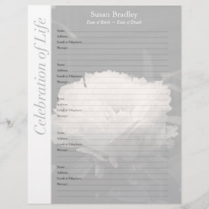 Peony Memorial Guest Book Binder Filler Seiten