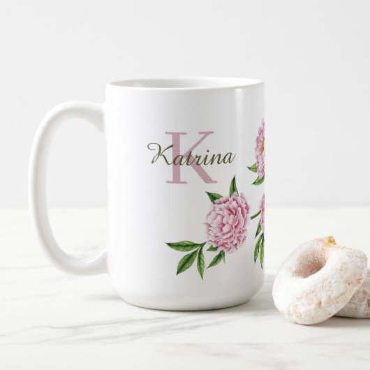 Peony Mit Monogramm Tasse (Mit Donut)