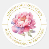 Peony Modern Label Runder Aufkleber (Vorderseite)