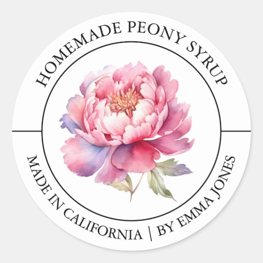 Peony Modern Label Runder Aufkleber (Vorderseite)