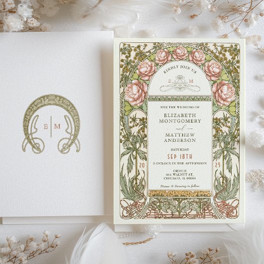 Peony Nouveau Wedding Einladung Alphonse Mucha