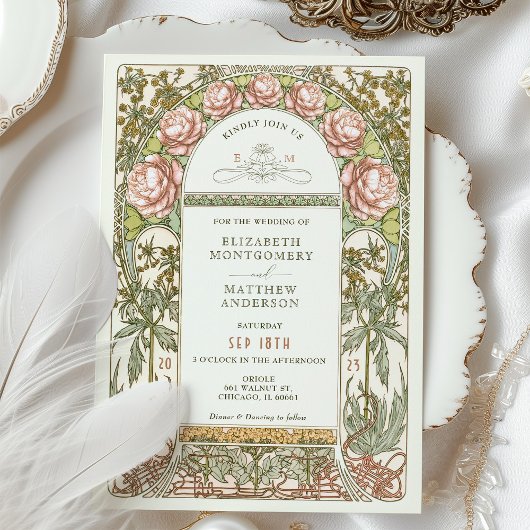 Peony Nouveau Wedding Einladung Alphonse Mucha