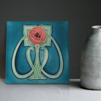 Peony on Blue Deco Art Nouveau Art Deco