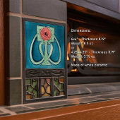 Peony on Blue Deco Art Nouveau Art Deco Fliese