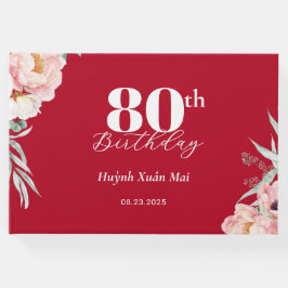 Peony on Red Birthday Welcome Sign Gästebuch
