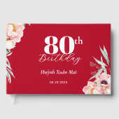Peony on Red Birthday Welcome Sign Gästebuch (Vorderseite)