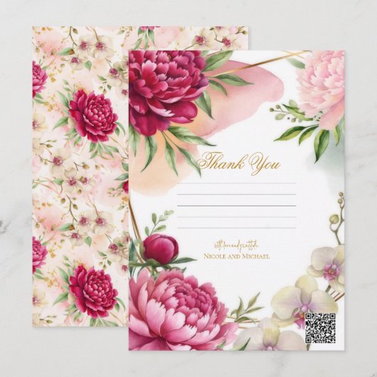 Peony & Orchid Garden Floral Glam Wedding  Einladung (Vorne/Hinten)
