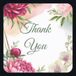 Peony & Orchid Garden Floral Glam Wedding  Quadratischer Aufkleber<br><div class="desc">Matching items available.</div>