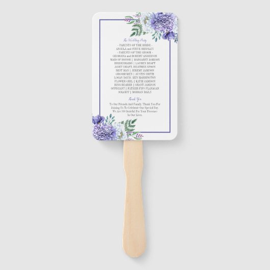 Peony Passion Floral Wedding Program Fans Fächer (Rückseite)