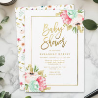 Peony Pastel Watercolor Gold Script Baby Dusche
