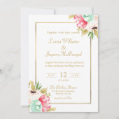 Peony Pastel Watercolor Gold Script Wedding Einladung (Vorderseite)