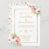 Peony Pastel Watercolor Gold Script Wedding Einladung (Vorne/Hinten)