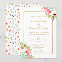 Peony Pastel Watercolor Gold Script Wedding