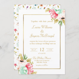 Peony Pastel Watercolor Gold Script Wedding Einladung