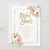 Peony Pastel Watercolors Gold Script Bridal Shower Einladung (Vorderseite)