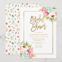 Peony Pastel Watercolors Gold Script Bridal Shower