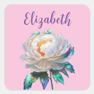 Peony Peace Quadratischer Aufkleber