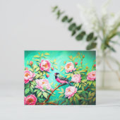 Peony Pine Gosbeak ai Artwork Ölgemälde Postkarte (Stehend Vorderseite)