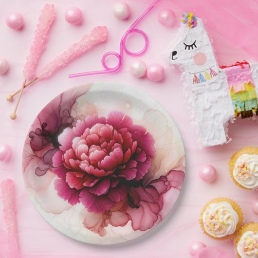 Peony Pink Alcohol Tinte Abstrakt Pappteller (Party)