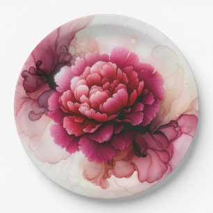 Peony Pink Alcohol Tinte Abstrakt Pappteller