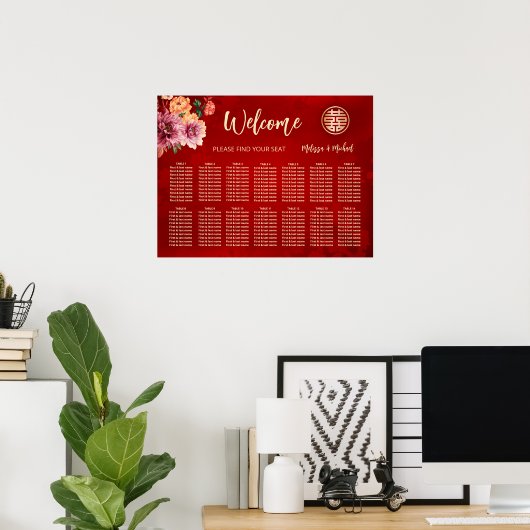 Peony Red Chinese Wedating Chart Poster (Heimbüro)