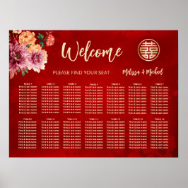 Peony Red Chinese Wedating Chart Poster