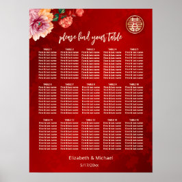 Peony Red Chinese Wedating Chart Poster