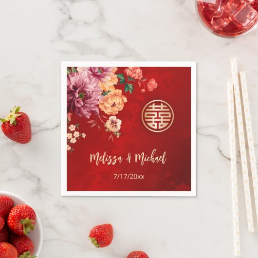 Peony Red Chinese Wedding Custom Serviette (Beispiel)