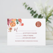 Peony Red UAWG Chinese Wedding RSVP Karte (Stehend Vorderseite)