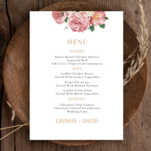 Peony Rose Bouquet Blume Menu Card Menükarte