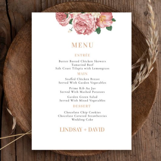 Peony Rose Bouquet Blume Menu Card Menükarte
