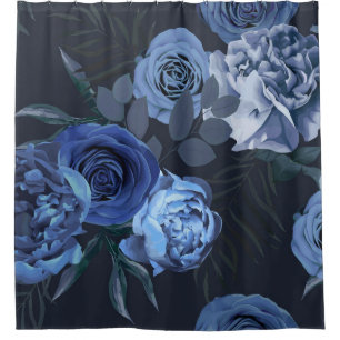 Peony Rose: Dunkle Blüte Vintag. Duschvorhang