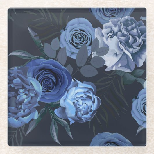 Peony Rose: Dunkle Blüte Vintag. Glasuntersetzer (Vorderseite)