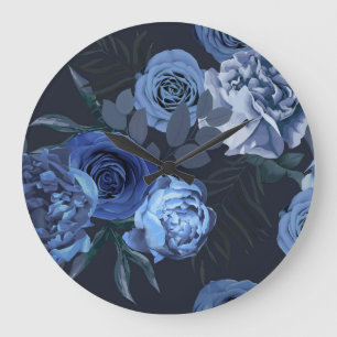 Peony Rose: Dunkle Blüte Vintag. Große Wanduhr