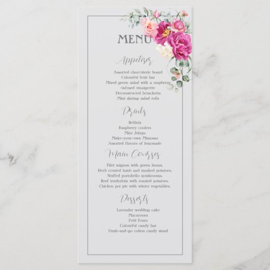 Peony & Rose Eukalyptus Greenerity Menu Menükarte (Vorderseite)