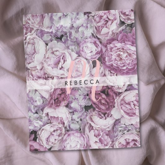 Peony Rose Floral Pink Script Monogram Fleecedecke