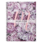 Peony Rose Floral Pink Script Monogram Notizblock (Vorderseite)