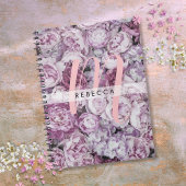 Peony Rose Floral Pink Script Monogram Notizblock