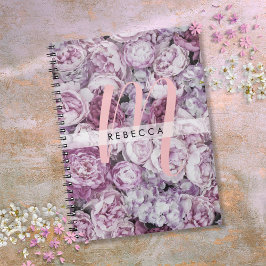 Peony Rose Floral Pink Script Monogram Notizblock