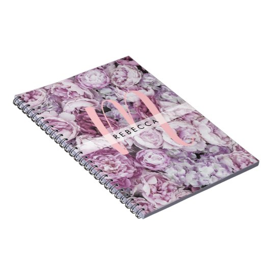 Peony Rose Floral Pink Script Monogram Notizblock (Rechte Seite)