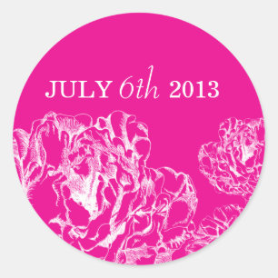 Peony Save the Date Sticker Hot Pink