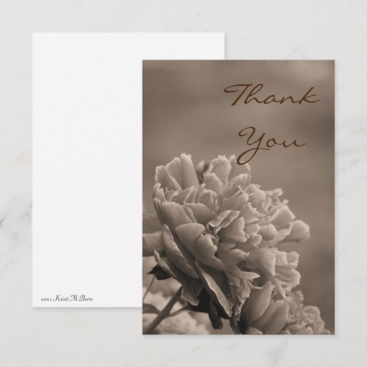 Peony Single Sepia Dankeskarte (Vorne/Hinten)