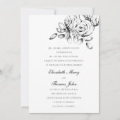 Peony Sketch Schwarz-weiße formale klassische Hoch Einladung (Vorderseite)