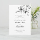 Peony Sketch Schwarz-weiße formale klassische Hoch Einladung (Stehend Vorderseite)