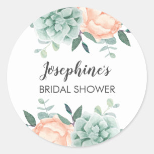 Peony & Succules Wasserfarbenes Brautparty Runder Aufkleber