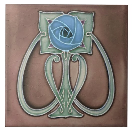 Peony Terracotta Deco Art Nouveau Fliese (Vorderseite)