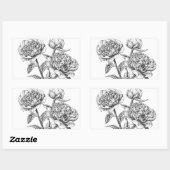 Peony Tinte zeichnend Rechteckiger Aufkleber (Blatt)
