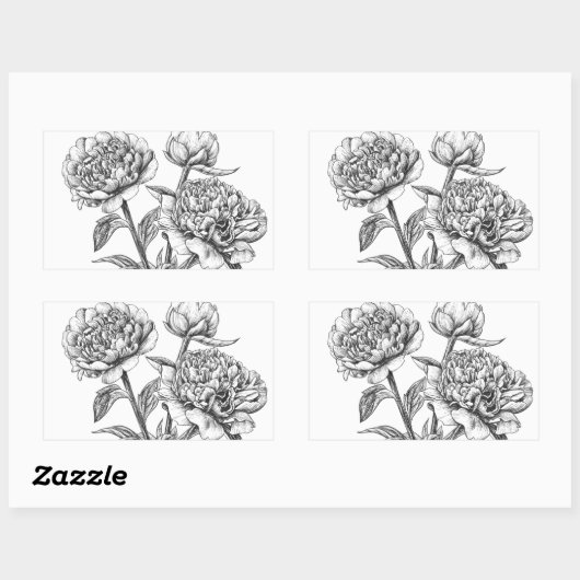 Peony Tinte zeichnend Rechteckiger Aufkleber (Blatt)