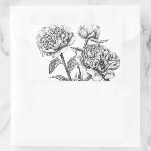Peony Tinte zeichnend Rechteckiger Aufkleber (Tasche)